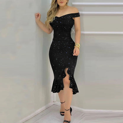 Women Fashion Sexy Summer Off Shoulder Elegant Dress Ruched Party Dress for Women 2