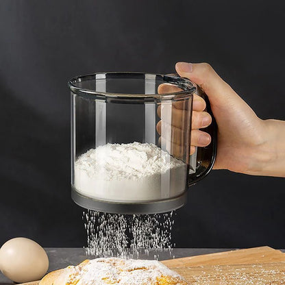 Handheld Semi-Automatic Kitchen Flour Sieve and Sugar Sifter Measuring Cup