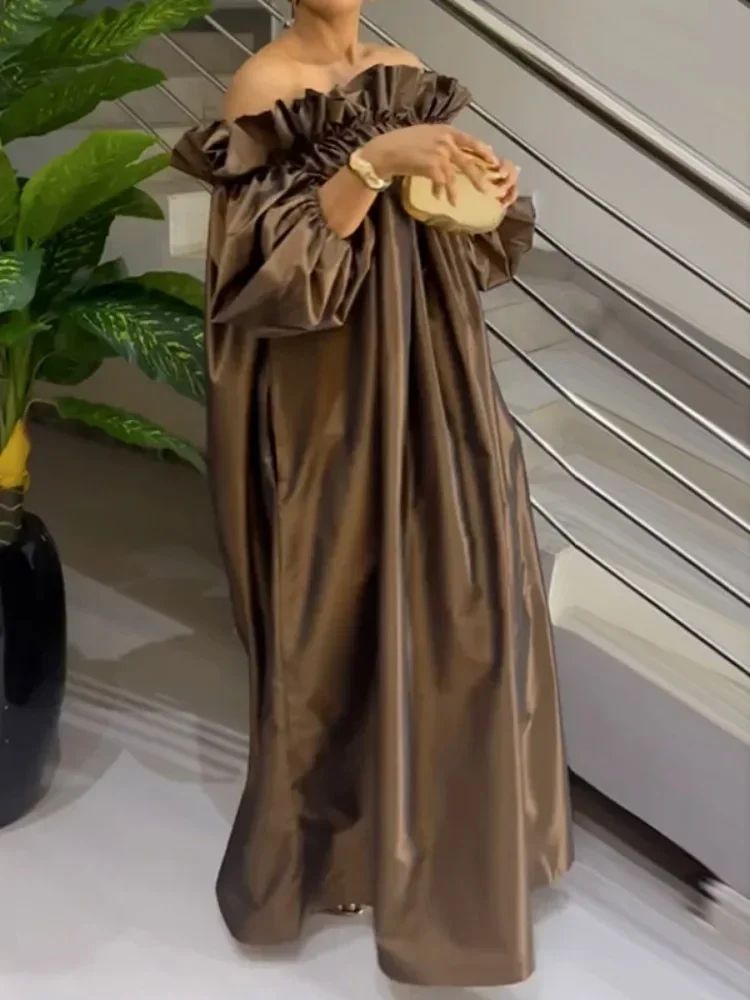 Elegant OffShoulder Sleeve Loose Maxi Dress for Women  Summer Casual Party Dresses 3
