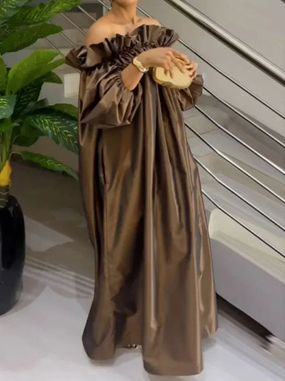 Elegant OffShoulder Sleeve Loose Maxi Dress for Women  Summer Casual Party Dresses 3