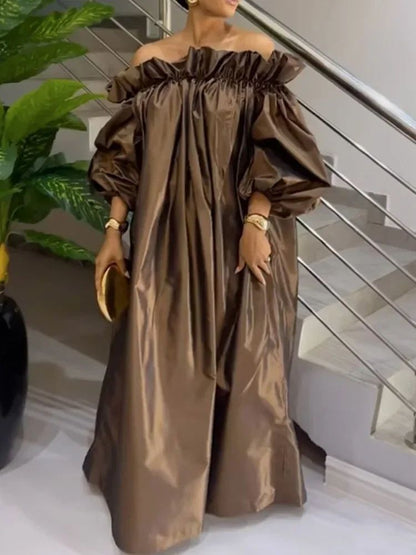 Elegant Off-Shoulder Sleeve Loose Maxi Dress for Women - Summer Casual Party Dresses