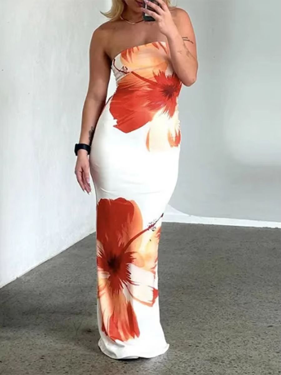 Elegant Womens Summer Off Shoulder Flower Printed Dress 8