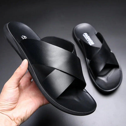 Men Genuine Leather Slippers NonSlip Beach Sandals for Casual  Luxury Fashion