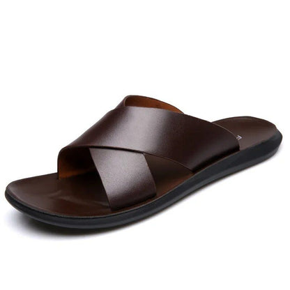 Men Genuine Leather Slippers NonSlip Beach Sandals for Casual  Luxury Fashion