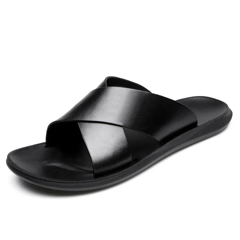 Men Genuine Leather Slippers NonSlip Beach Sandals for Casual  Luxury Fashion