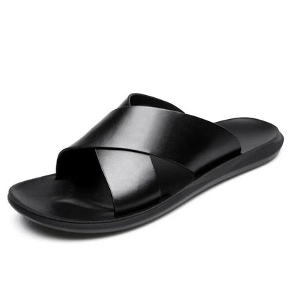 Men Genuine Leather Slippers NonSlip Beach Sandals for Casual  Luxury Fashion