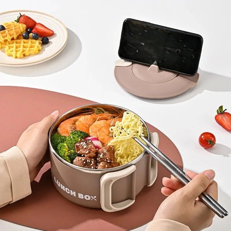 Large Capacity Stainless Steel Noodles Ramen Bowl with Lid, Versatile Kitchen Tableware for Soup, Salad, and More