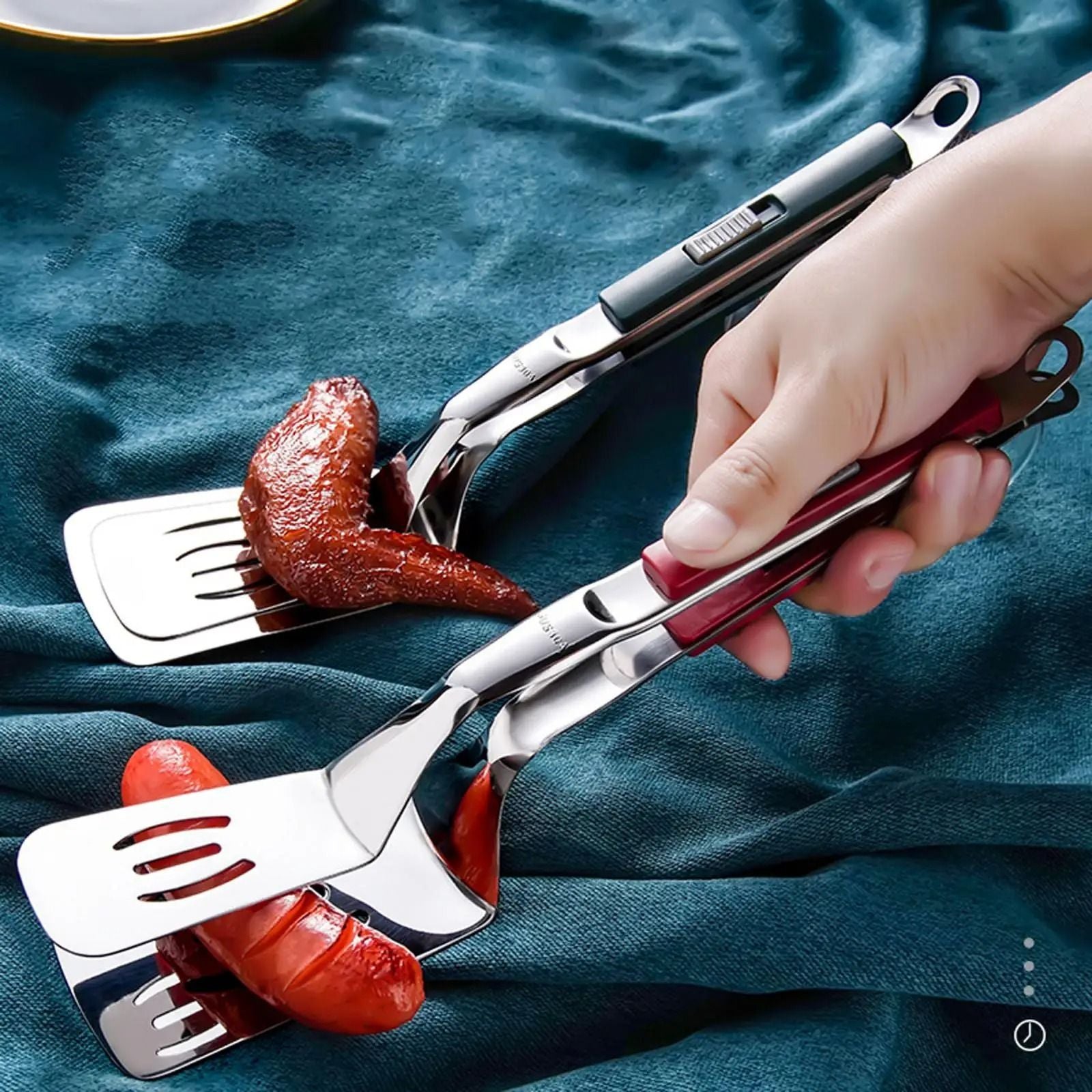 Premium Stainless Steel Slotted Spatula Tongs  Ideal For Grilling Fish Steaks Burgers And Eggs 1