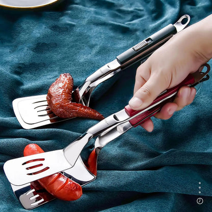 Premium Stainless Steel Slotted Spatula Tongs  Ideal For Grilling Fish Steaks Burgers And Eggs 1