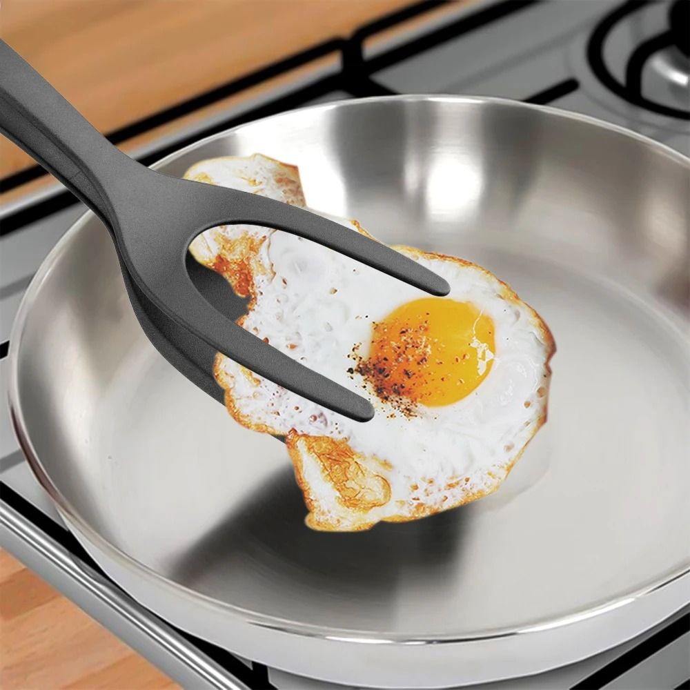 2-in-1 Nylon Grip Flip Tongs, Egg, Steak, and Pancake Spatula Turner