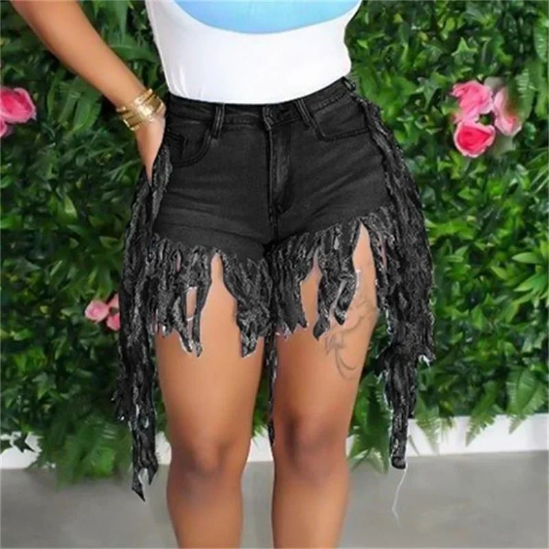Summer High Waist Skinny Denim Shorts Tassel Zipper Fly Jeans for Street  Night Club Style