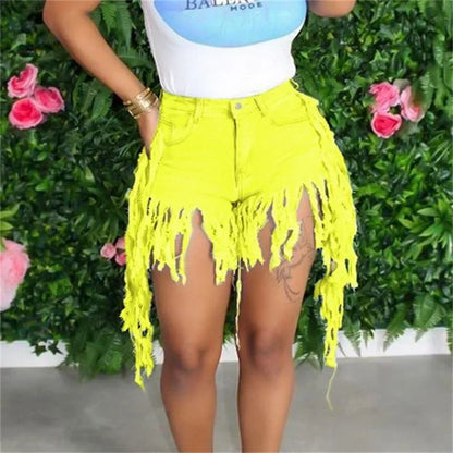 Summer High Waist Skinny Denim Shorts Tassel Zipper Fly Jeans for Street  Night Club Style