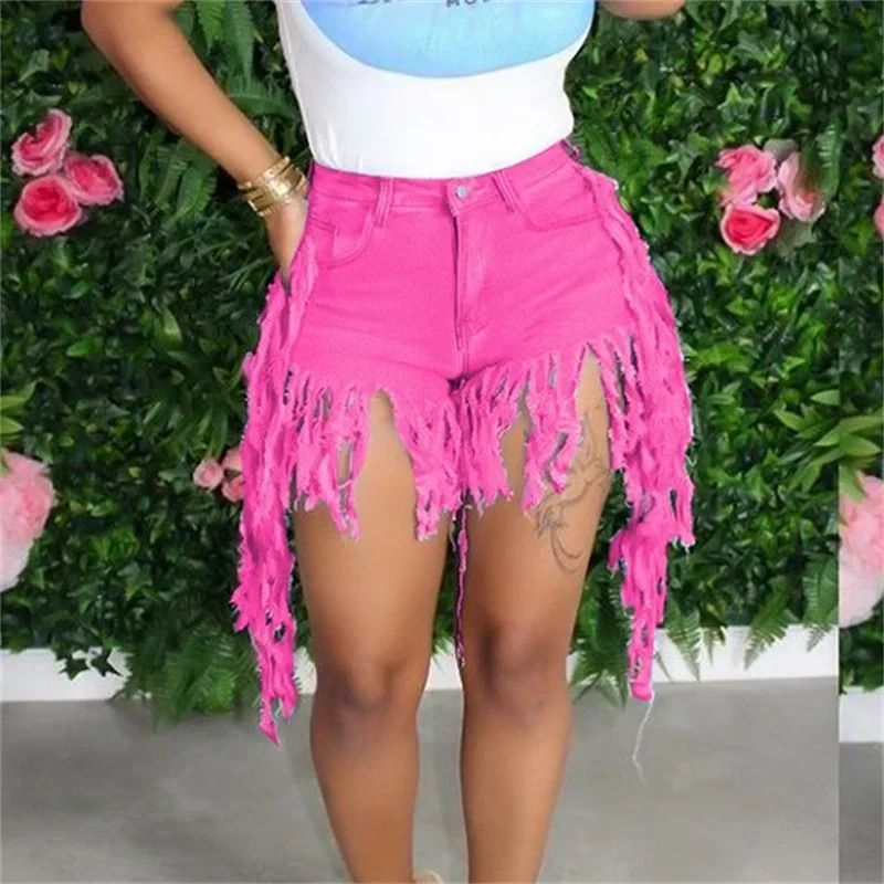 Summer High Waist Skinny Denim Shorts Tassel Zipper Fly Jeans for Street  Night Club Style