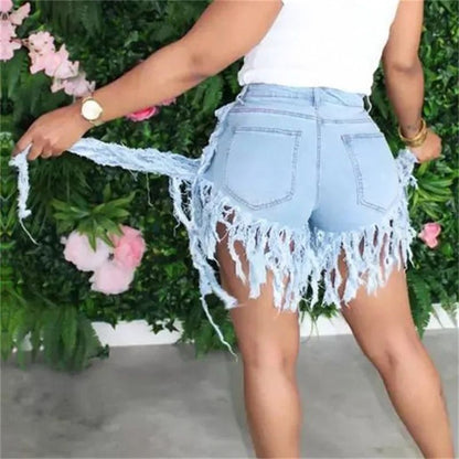 Summer High Waist Skinny Denim Shorts Tassel Zipper Fly Jeans for Street  Night Club Style