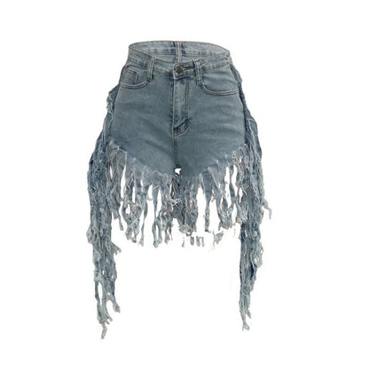 Summer High Waist Skinny Denim Shorts Tassel Zipper Fly Jeans for Street  Night Club Style