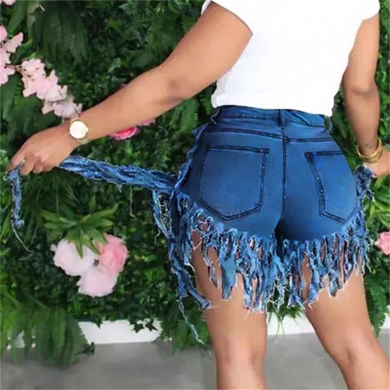Summer High Waist Skinny Denim Shorts Tassel Zipper Fly Jeans for Street  Night Club Style