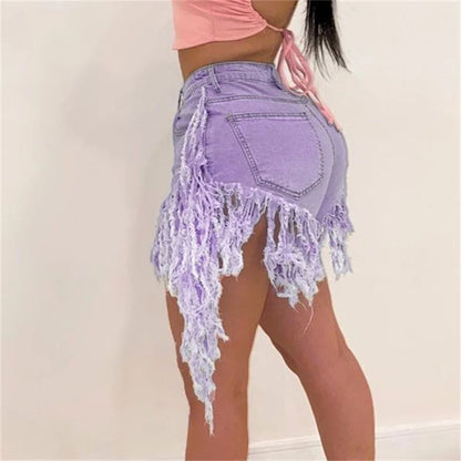 Summer High Waist Skinny Denim Shorts Tassel Zipper Fly Jeans for Street  Night Club Style