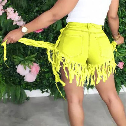 Summer High Waist Skinny Denim Shorts Tassel Zipper Fly Jeans for Street  Night Club Style