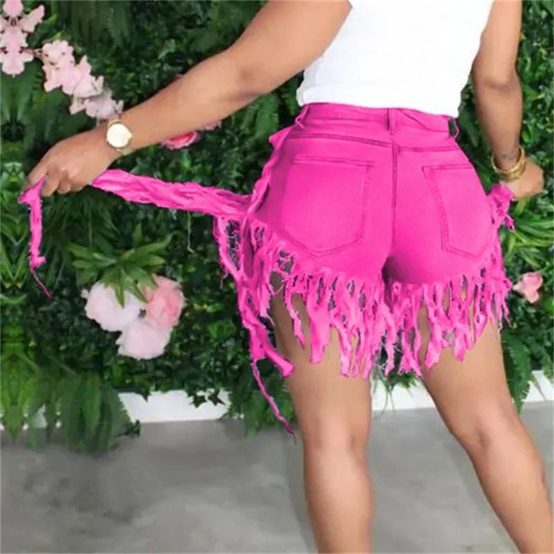 Summer High Waist Skinny Denim Shorts Tassel Zipper Fly Jeans for Street  Night Club Style