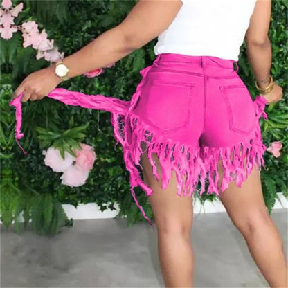 Summer High Waist Skinny Denim Shorts Tassel Zipper Fly Jeans for Street  Night Club Style