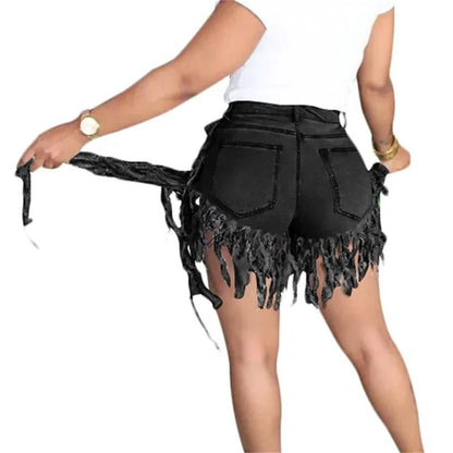 Summer High Waist Skinny Denim Shorts Tassel Zipper Fly Jeans for Street  Night Club Style