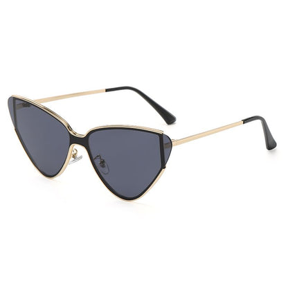 Luxury Metal Punk Cat Eye Sunglasses for Women  Men Trendy Gold Black Eyewear