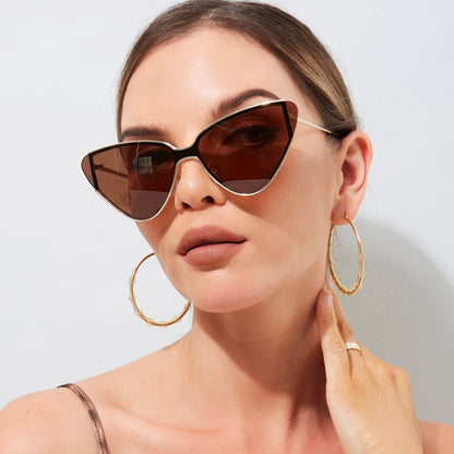 Luxury Metal Punk Cat Eye Sunglasses for Women  Men Trendy Gold Black Eyewear