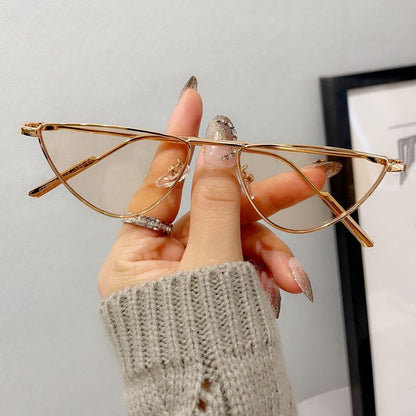 Fashion Metal Small Cat Eye Sunglasses For WomenTrendy Punk Style With Clear Ocean Lens Hip Hop Sha 10