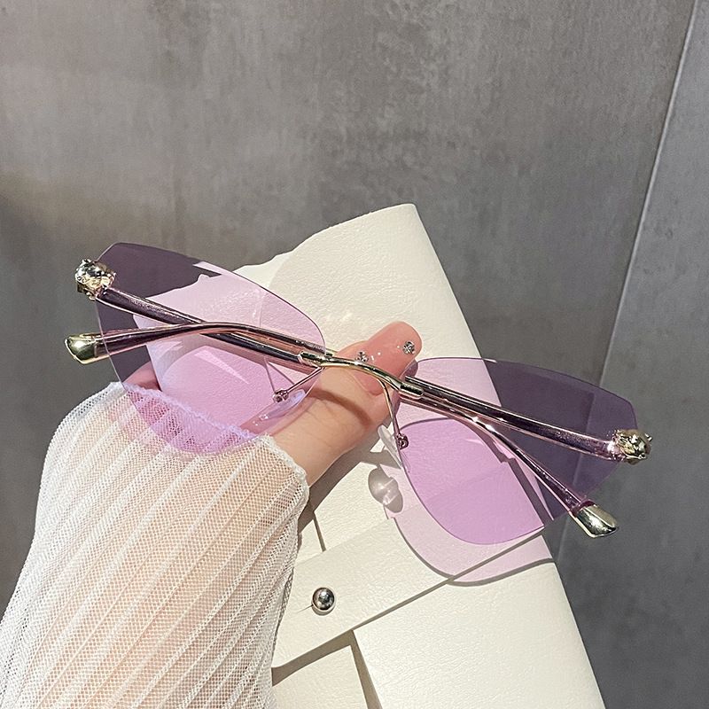 Vintage Rimless Triangle Cat Eye Sunglasses Luxury Designer Sun Glasses for Women  Men