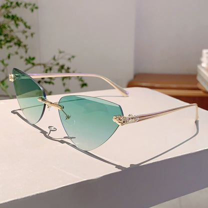 Vintage Rimless Triangle Cat Eye Sunglasses Luxury Designer Sun Glasses for Women  Men