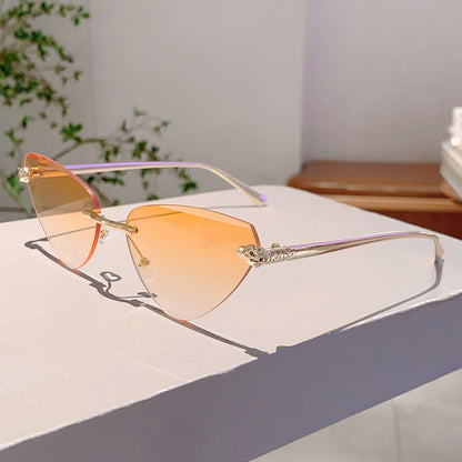 Vintage Rimless Triangle Cat Eye Sunglasses Luxury Designer Sun Glasses for Women  Men