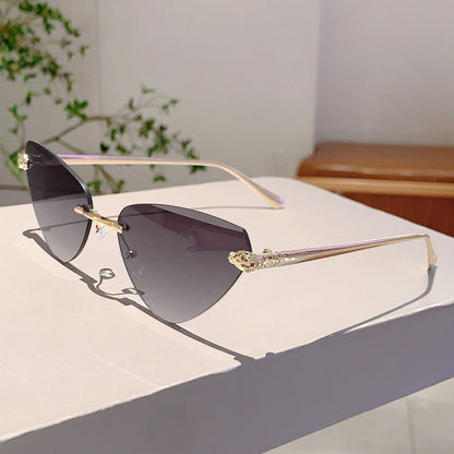 Vintage Rimless Triangle Cat Eye Sunglasses Luxury Designer Sun Glasses for Women  Men