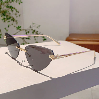 Vintage Rimless Triangle Cat Eye Sunglasses Luxury Designer Sun Glasses for Women  Men