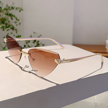Vintage Rimless Triangle Cat Eye Sunglasses Luxury Designer Sun Glasses for Women  Men
