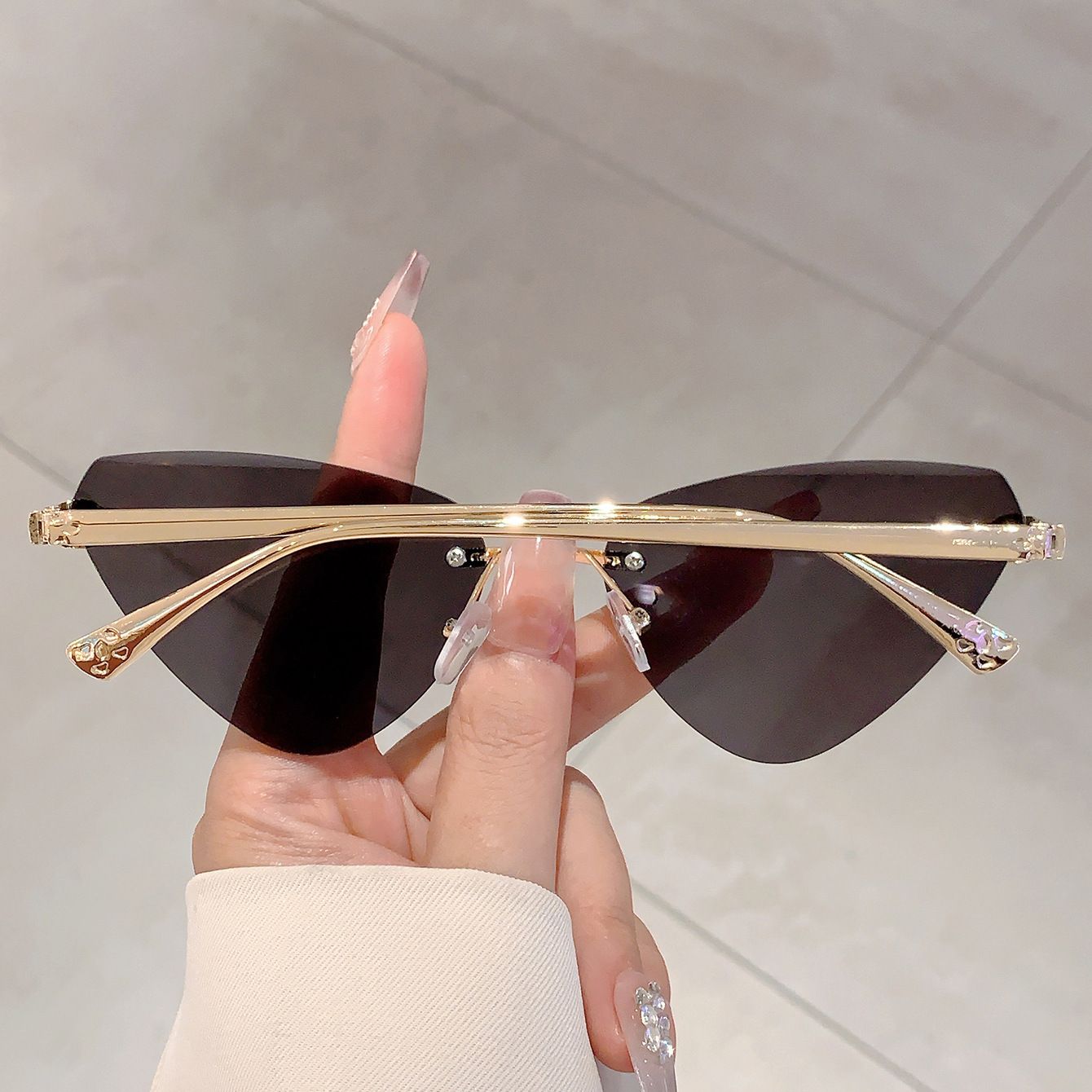 Vintage Rimless Triangle Cat Eye Sunglasses Luxury Designer Sun Glasses for Women  Men