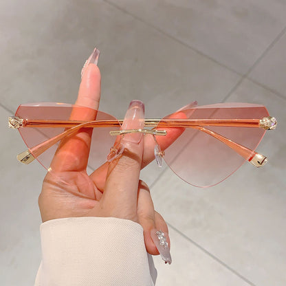 Vintage Rimless Triangle Cat Eye Sunglasses Luxury Designer Sun Glasses for Women  Men