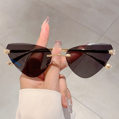 Vintage Rimless Triangle Cat Eye Sunglasses Luxury Designer Sun Glasses for Women  Men
