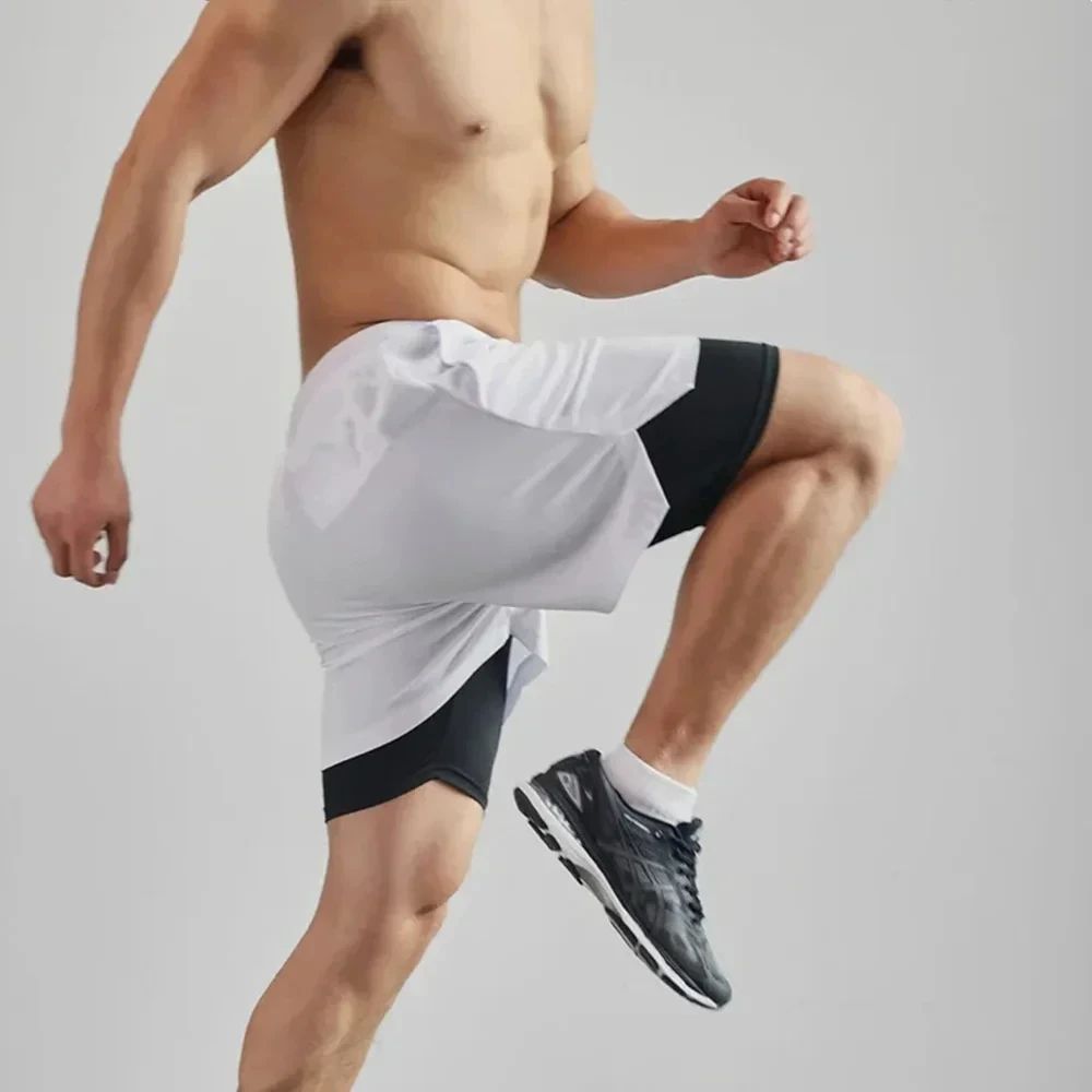 Double Layer Men Sportswear Shorts Casual Breathable and Quick Drying for Running & Swimming