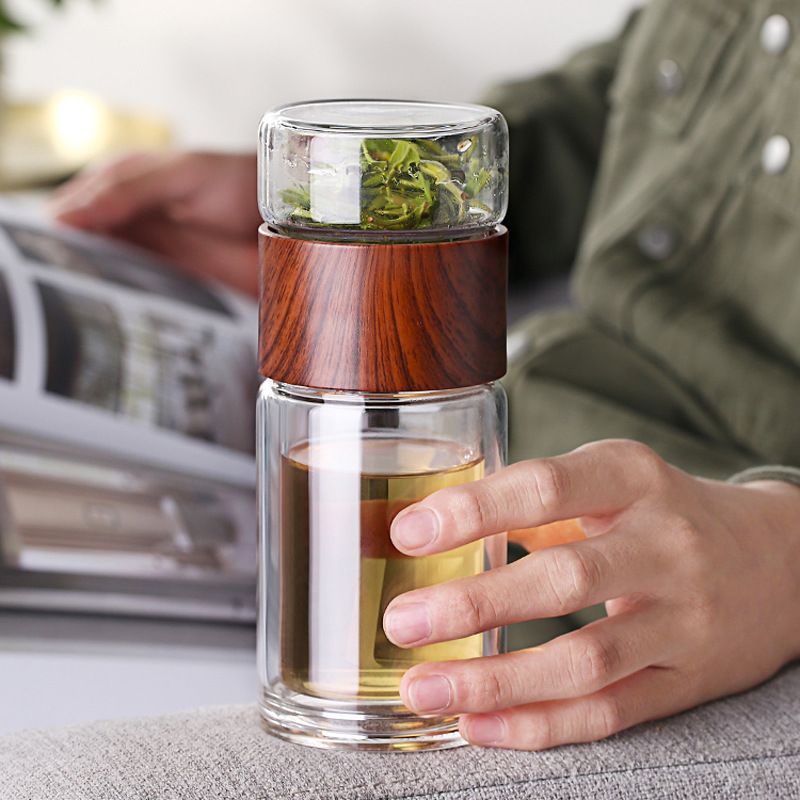 High Quality Double Glass Water Bottle with Case Tea Infuser Tumbler for Eco Conscious Drinkware