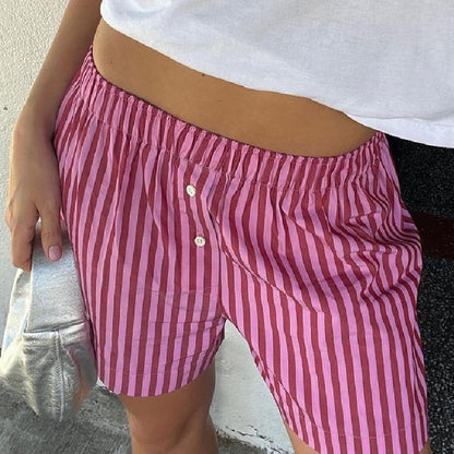 Casual Vintage Shorts for Women High Waist Elastic Waist Striped Print Pajama Pants Beachwear  St