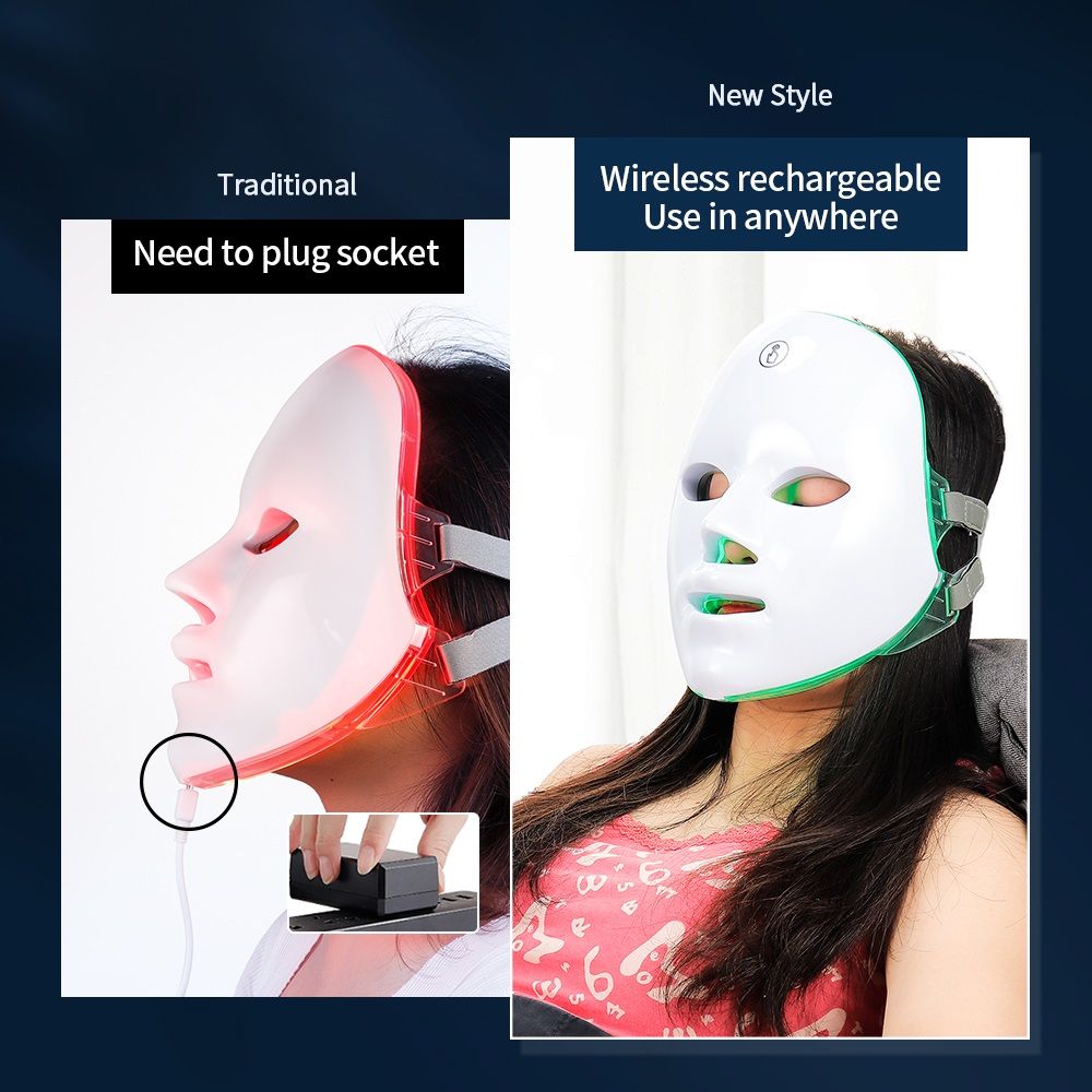 Rechargeable Facial LED Mask For Acne Wrinkle Removal  Skin Brightening 7 Color LED Photon Therapy  3
