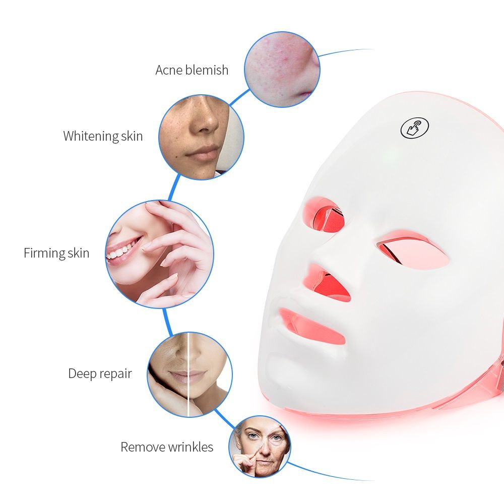 Rechargeable Facial LED Mask For Acne Wrinkle Removal  Skin Brightening 7 Color LED Photon Therapy  8