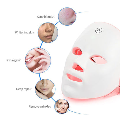 Rechargeable Facial LED Mask For Acne Wrinkle Removal  Skin Brightening 7 Color LED Photon Therapy  8