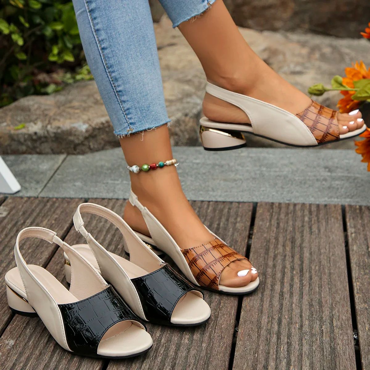 Chunky Platform Sandals for Women Low Heeled Fish Mouth Shoes 4