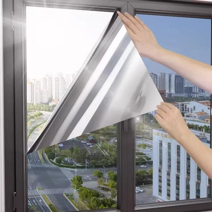 Privacy Window Tint Film, One Way Mirror Glass Sticker, Reflective Sun Blocking Film for Heat Control & UV Protection