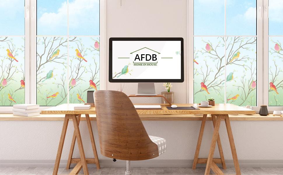 Opaque Privacy Window Film with Static Cling Decorative Bird Decals  Frosted Glass Stickers for Ho
