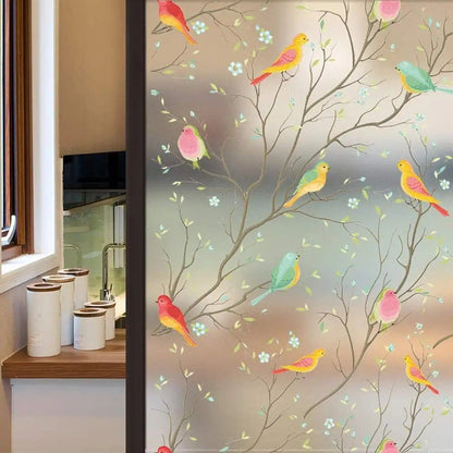 Opaque Privacy Window Film with Static Cling Decorative Bird Decals  Frosted Glass Stickers for Ho