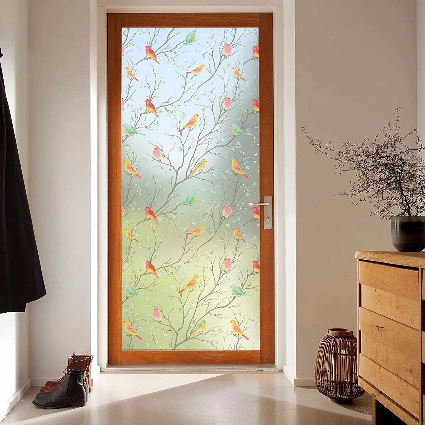 Opaque Privacy Window Film with Static Cling Decorative Bird Decals  Frosted Glass Stickers for Ho
