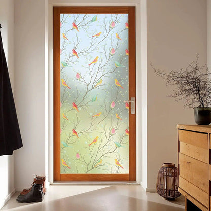 Opaque Privacy Window Film with Static Cling Decorative Bird Decals  Frosted Glass Stickers for Ho