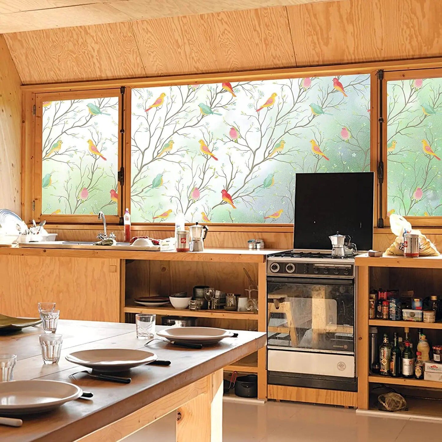 Opaque Privacy Window Film with Static Cling Decorative Bird Decals  Frosted Glass Stickers for Ho